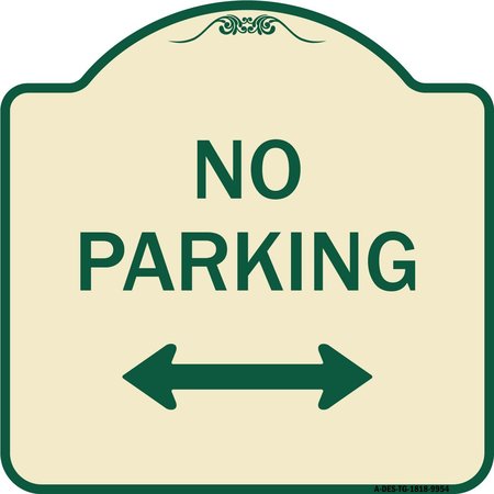 SIGNMISSION Designer Series-No Parking W/ Bidirectional Arrow Tan & Green Alum, 18" x 18", TG-1818-9954 A-DES-TG-1818-9954